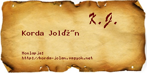 Korda Jolán névjegykártya